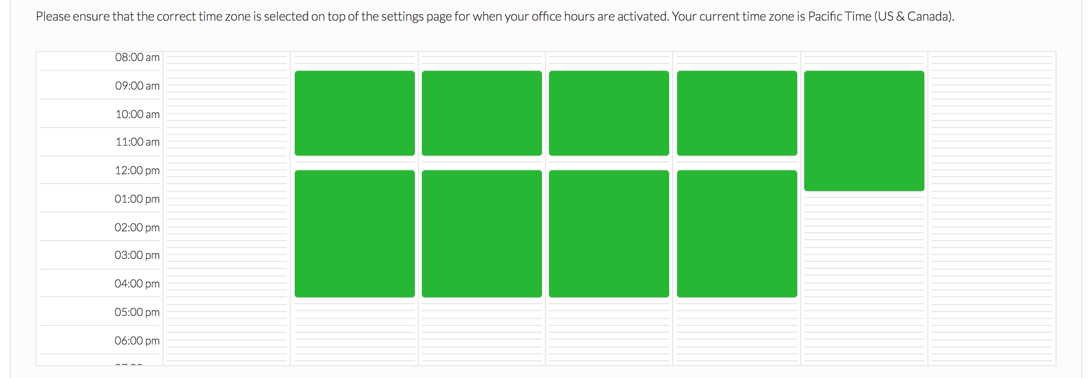 Screen showing how to configure Yodel office hours